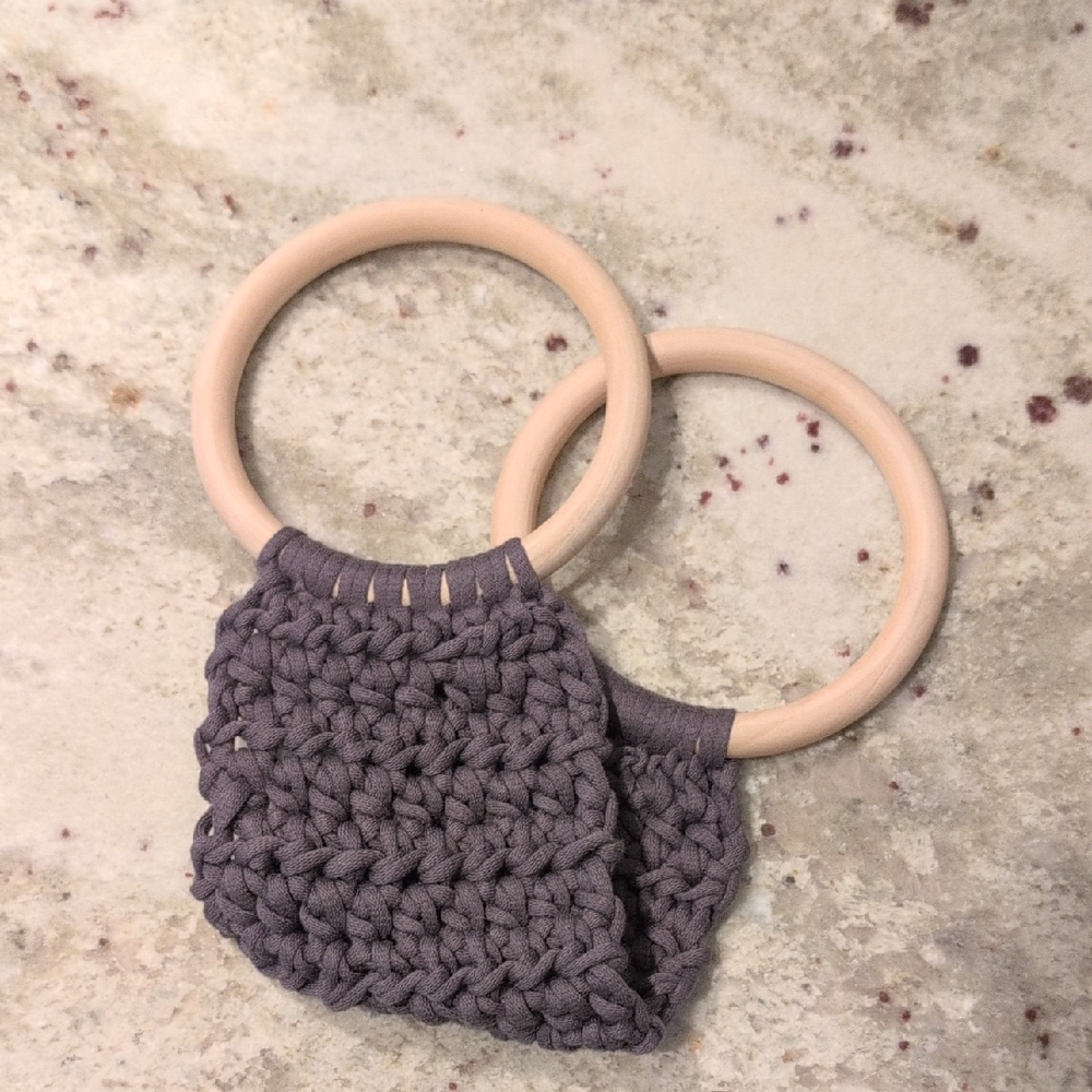 Handmade Crochet Kitchen Towel Holder With Wooden Rings